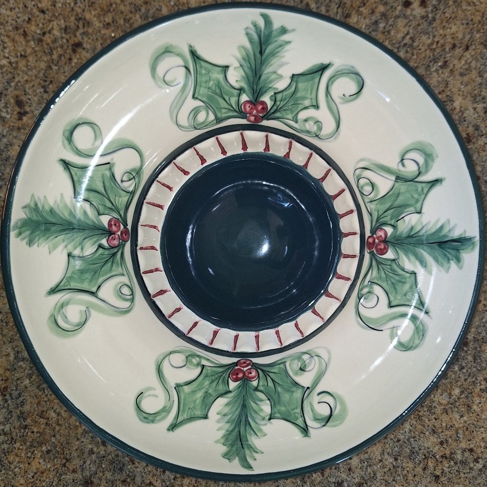 Gail Pittman Hollylujah Chip and Dip Serveware Hand Painted Vintage 1995 EUC